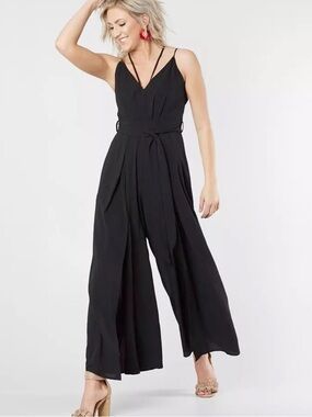 Very J Black Strappy Wide-Leg Romper